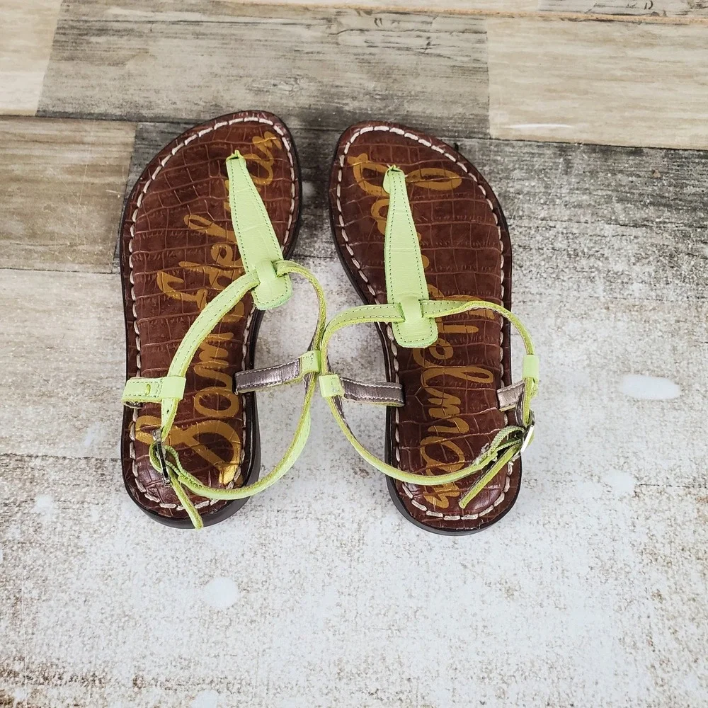 Sam Edelman Gigi Kids Thong Sandals Sz 12 Kiwi Croc Leather‎ Buckle Ankle Strap
